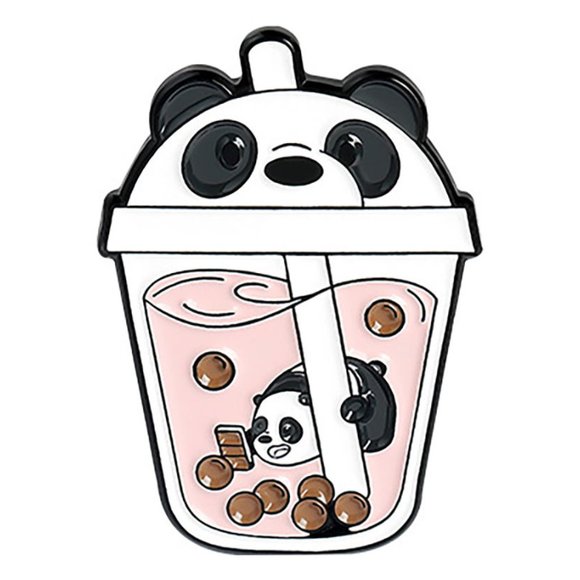 Metal & Enamel We Bare Bears (Ice Bear & Panda) Boba Tea Lapel Pins Set (New) - Picture 3 of 3